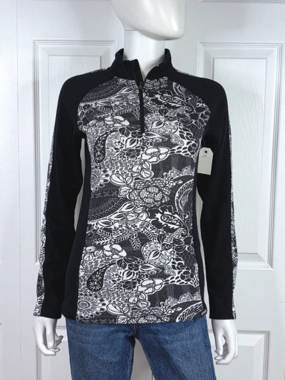 KOMBI merino floral 1/4 zip sweater XS NWT!